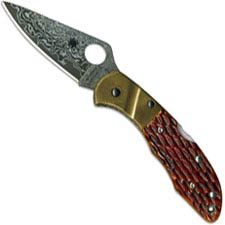 Spyderco Delica C11JBOP - 2011 Sprint Run - VG10 Damascus - Jigged Honey Bone and Gold Ti - Discontinued Item - Serial # - BNIB