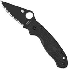 Spyderco Para 3 Lightweight Knife C223SBBK - Serrated Black Blade - Black FRN Handle - Compression Lock - USA Made
