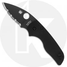 Spyderco Lil Native Knife C230GSBBK Compact Folder Serrated Black DLC Blade Black G10 with Compression Lock