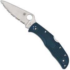 Spyderco Endela Lightweight K390 - C243FSK390 -  Serrated K390 Clip Point - Blue FRN - Lock Back