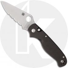 Spyderco ButtonUp C275CFPS Knife - Satin Part Serrated 8Cr13MoV Modified Clip Point - Carbon Fiber/G10 Laminate
