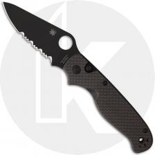 Spyderco ButtonUp C275CFPSBK Knife - Black Oxide Part Serrated 8Cr13MoV Modified Clip Point - Carbon Fiber/G10 Laminate