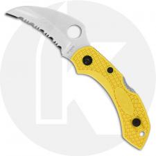 Spyderco C28SYL2HB Dragonfly 2 Salt Hawkbill Knife Serrated Rust Free Blade Yellow FRN Handle