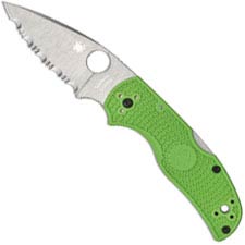 Spyderco Native 5 Salt C41SGR5 - LC200N - Serrated - Green FRN - Back Lock - USA Made