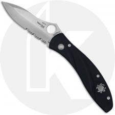 Spyderco Vesuvius C66PSBK - Part Serrated ATS-34 Drop Point - Black FRN with Silver Bug Inlay - Discontinued Item - Serial Numbe