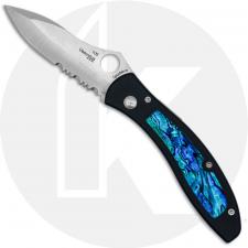 Spyderco Vesuvius C66PSBKI - Part Serrated ATS-34 Drop Point - Black FRN with Blue Shell Inlay - Discontinued Item - Serial Numb