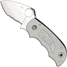 Spyderco Salsa Knife - C71TNPS - Part Serrated - Tan (Gray) Aluminum Handle - Discontinued Item - Serial # - BNIB - Circa 2002