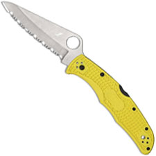 Spyderco Pacific Salt 2 Knife - C91SYL2 - Serrated H-2 Drop Point - Yellow FRN - Lock Back