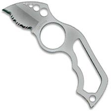 Spyderco S.P.O.T. SS Neck Knife - FB08S - Single Piece Gray Bead Blast AUS-6 - Serrated Reverse S - Skeletonized Handle - Boltar