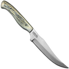 Silver Stag PB425 Pro Bone D2 Upswept Fixed Blade Knife with Antler Slab Handle USA Made
