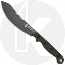 TOPS Knives Brush Wolf Knife BWLF-01 - Tungsten Cerakote 1095 Sawback - Green Micarta