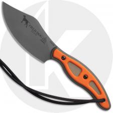 Tops Field Dog FDOG-01 Fixed Blade Knife - 3.88 Tumbled 154CM - Black/Tan G10 W/ Orange G10 Overlay - Black Leather Sheath - USA