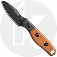 TOPS Knives Hornero HORN-01 - Black Traction Coated 1095 Drop Point - Tan / Black Micarta - USA Made