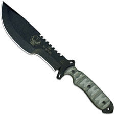 TOPS Knives Skull Crushers Xtreme Blade SXB-10 - Black Traction Coat 1095 Sawback - Black Linen Micarta