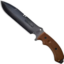 TOPS Knives Tahoma Field Knife TAHO-01 - Andy Tran - Black River Wash 1095 Double Edge Spear Point - Tan Micarta