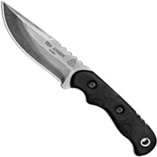TOPS Knives Tex Creek Knife TEX-4 - Leo Espinoza - Black River Wash 1095 Steel Hunters Point - Black Micarta