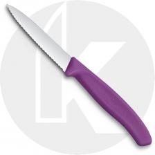Victorinox Paring 6.7635.C1 Knife - Part Serrated 3.25 Inch Blade - Purple Polypropylene Handle