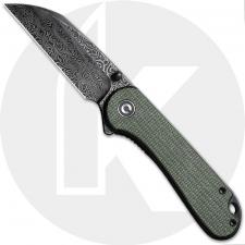 CIVIVI Elementum C18062AF-DS1 Knife - Black Hand Rubbed Damascus Wharncliffe - Green Canvas Micarta - Flipper Folder