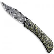 CIVIVI Appalachian Drifter C2015DS-3 - Black Damascus Clip Point - Layered Yellow G10 / Rose Pattern CF - Slip Joint Folder