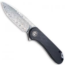 CIVIVI Elementum Knife C907DS - Damascus Drop Point - Black G10 / Carbon Fiber - Liner Lock Flipper Folder