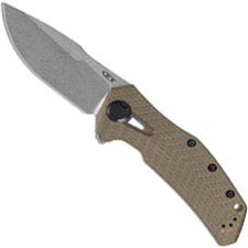 Zero Tolerance 0308 - Stonewash Modified Clip Point - Coyote Tan G10 and Titanium - KVT Opening - Flipper Knife - USA Made