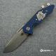 Hinderer Knives Half Track Spearpoint Knife - Working Finish - Horse Engraved w/Textured Lockside - Blue/Black G10 Cutout